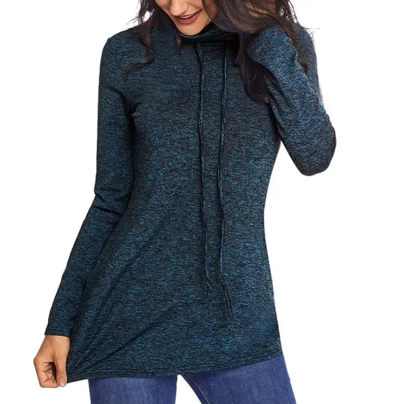 Heather Blue Cozy Cowl Neck Drawstring Sweatshirt - Picture 5 of 6